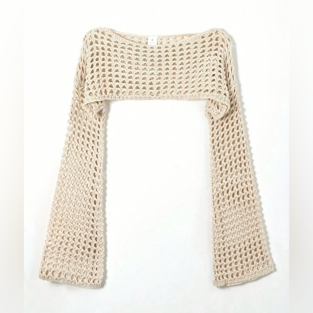 Cream Open-Knit Shrug Sweater